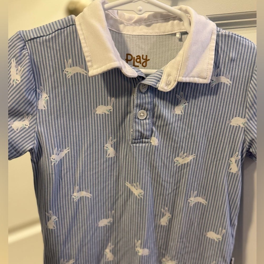 Little Sleepies Blue and White Bunny Polo